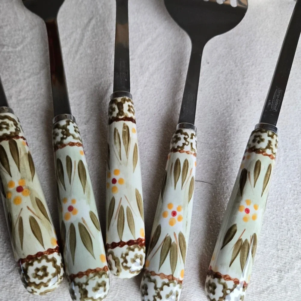 Temp-tations serving Utensil Set Green Old World ceramic 5pc stainless steel
